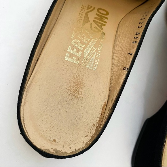 SALVATORE FERRAGAMO black fabric buckle strap detail slip on mules loafer - Picture 11 of 13